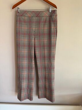 Spanx The Perfect Pant Slim Straight Glen Plaid Red Black Orange Trousers Large